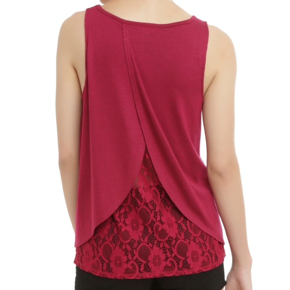 Maroon Lace Back Skull Girls Tank Top - Picture 4 of 6